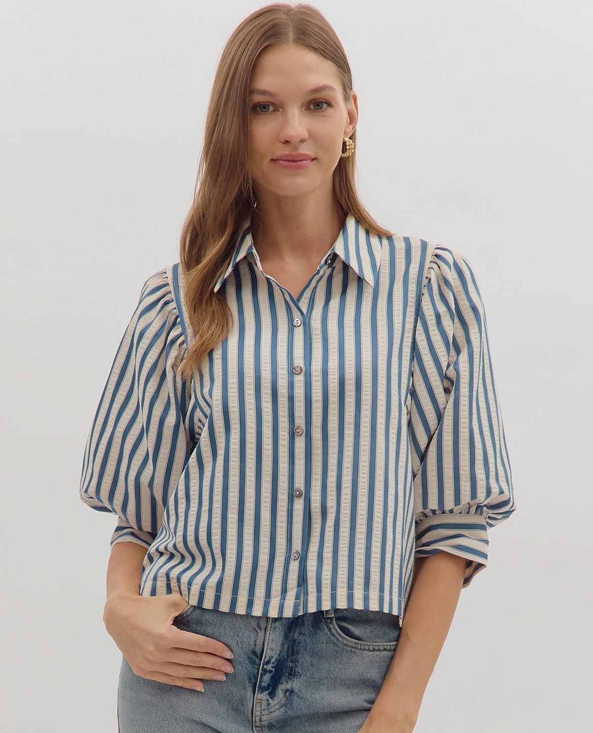 Entro Button Up Stripe Top - Image 3