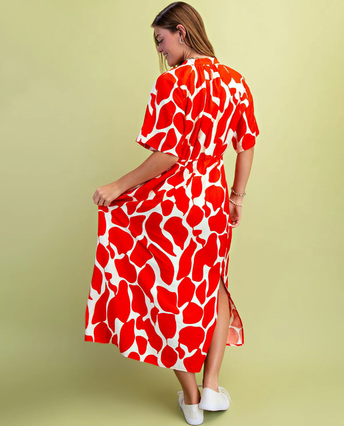 Gigio Plus Giraffe Print Dress Tomato - Image 3