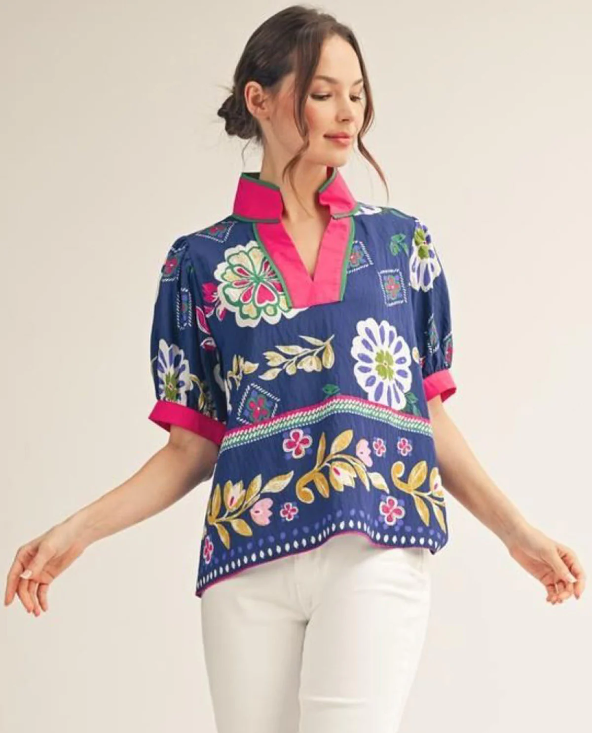 Jodifl Plus Print Top With Solid banding - Image 3