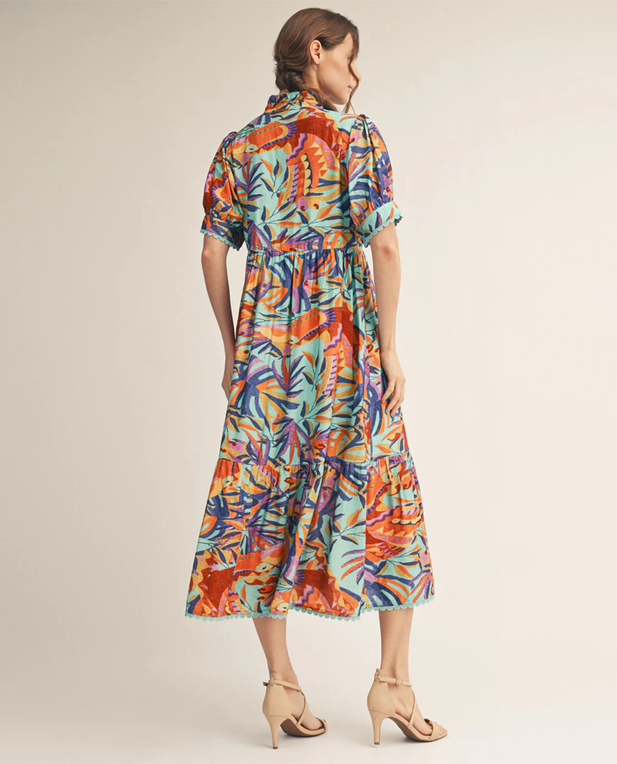Jodifl V-Neck Print Dress Aqua - Image 3