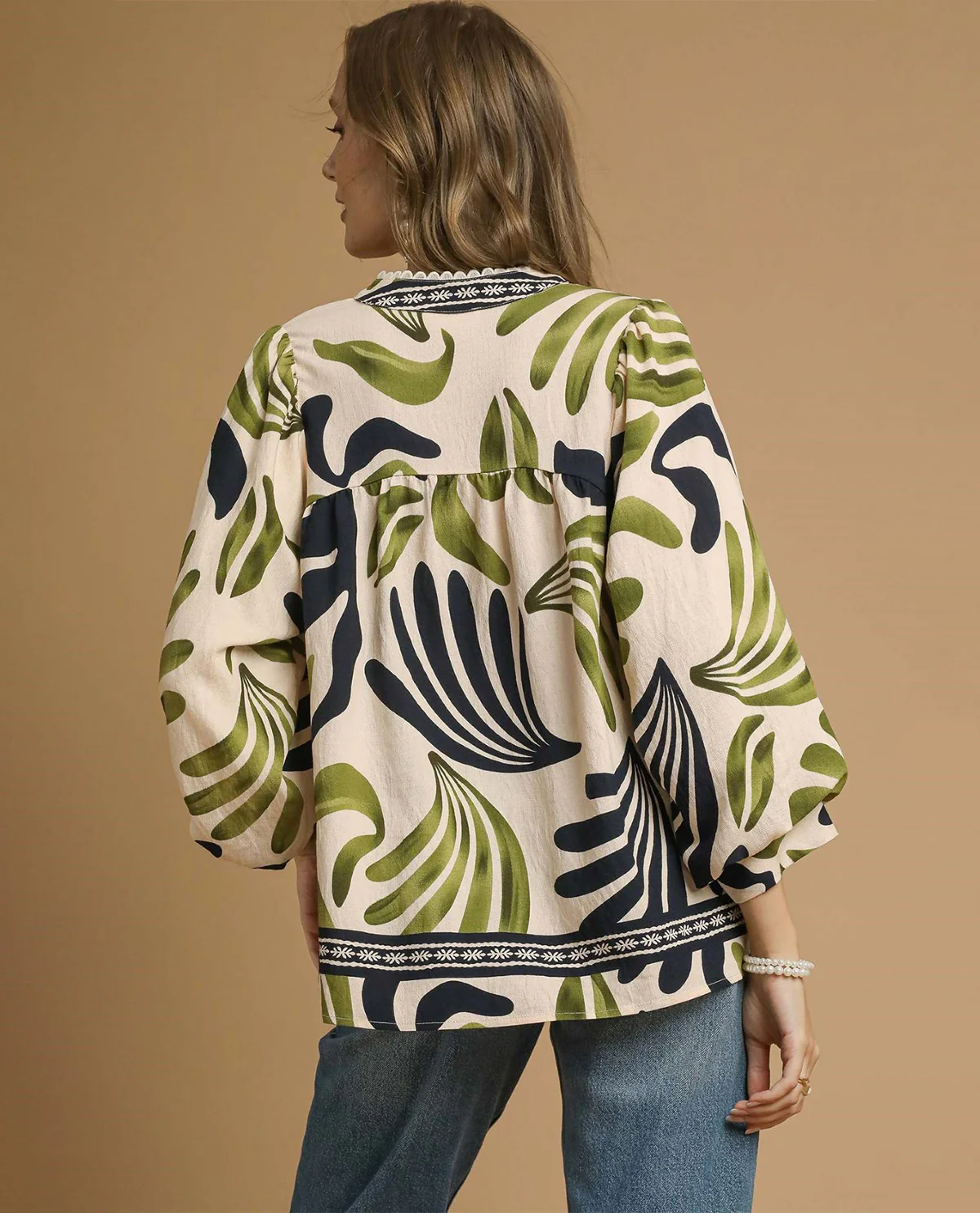 Ikat Print Boho Blouse with Yoke Detail - Image 5