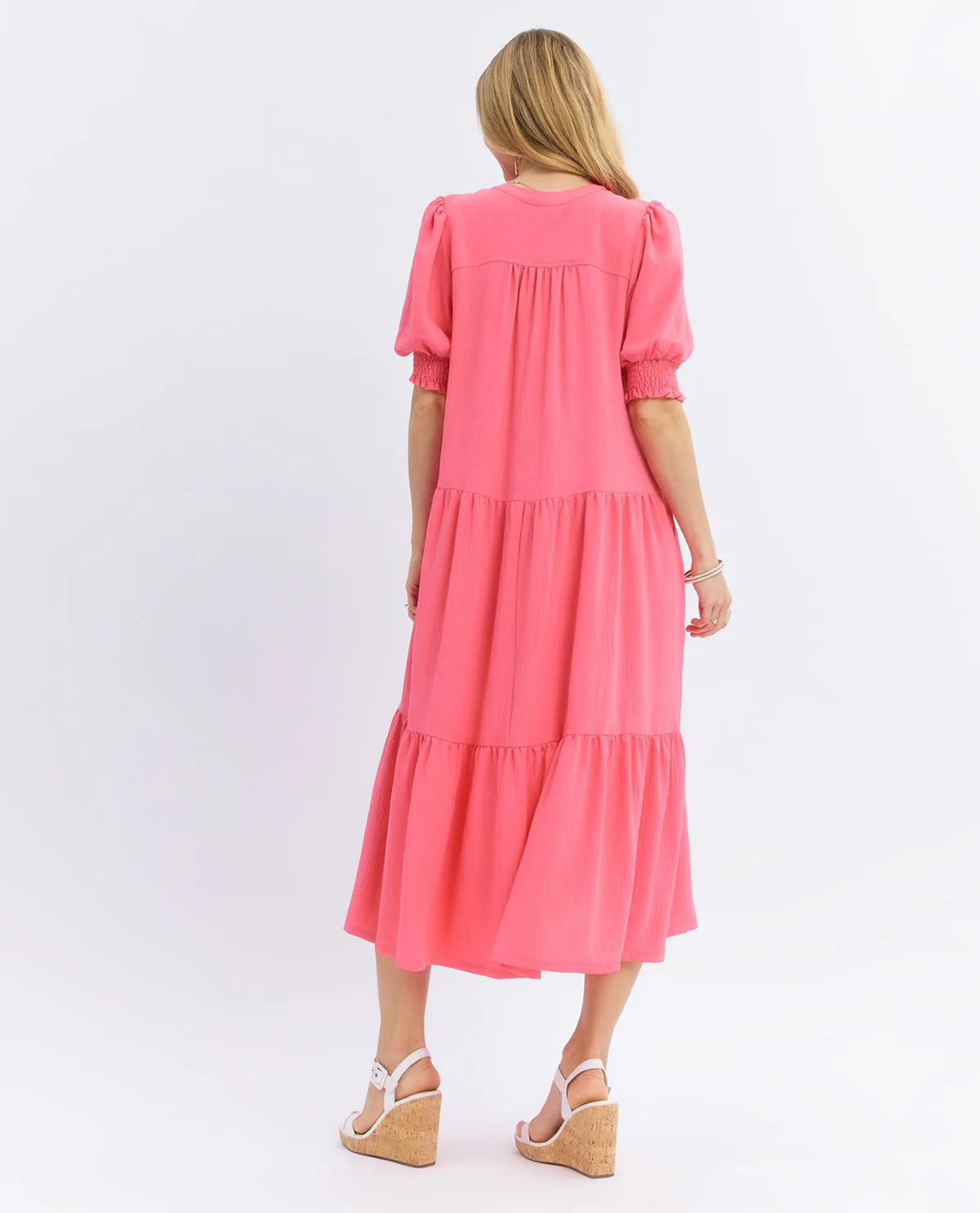 Solid V-neck Tiered Dress - Image 5